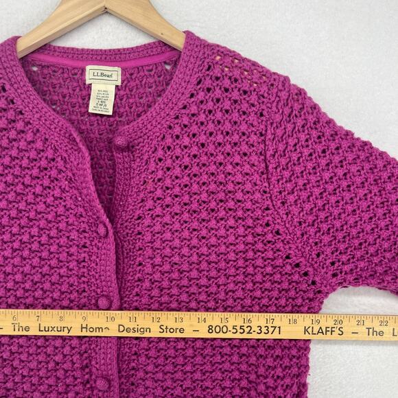LL BEAN Sweater Womens L Crochet Wool Angora Button Front Cardigan Purple - Picture 11 of 13